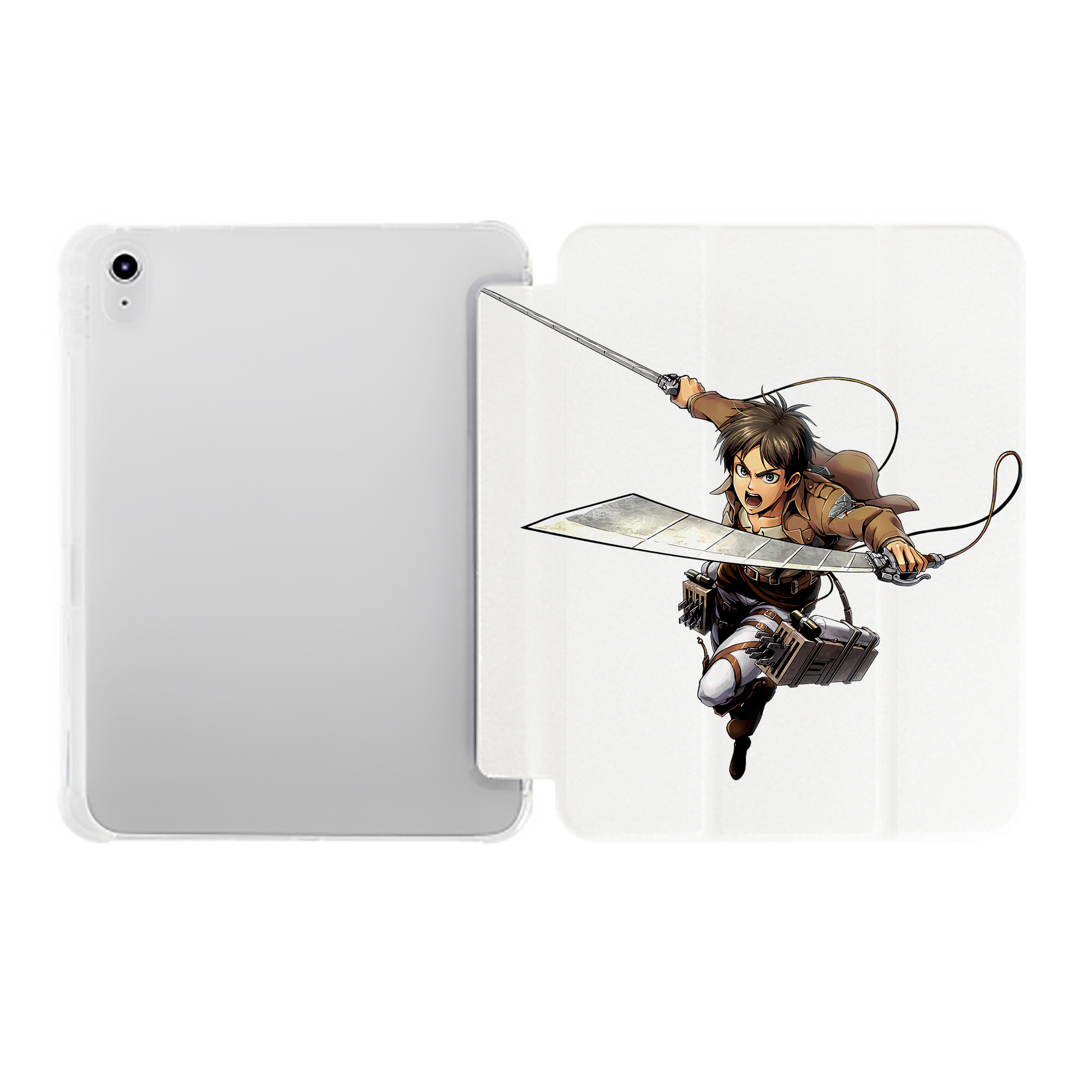 （画像用） 進撃の巨人 エレン･イェーガー Attack on Titan Eren Jäger IPad ケース ペン収納付き 三つ折りスタンド PUレザー×シリコン 対応機種9.5/10.5/10.9インチ